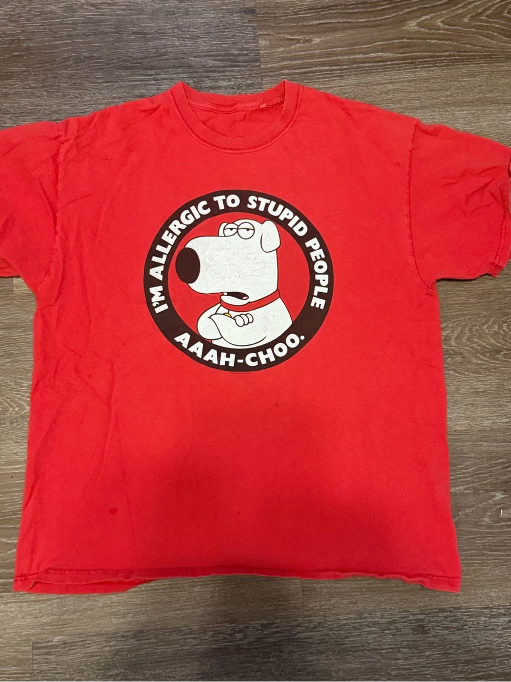 Vintage Red Family Guy Brian 'I'm Allergic to Stupid People' Graphic Tee